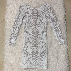 Dress the Population White Sequin Long Sleeve Dress